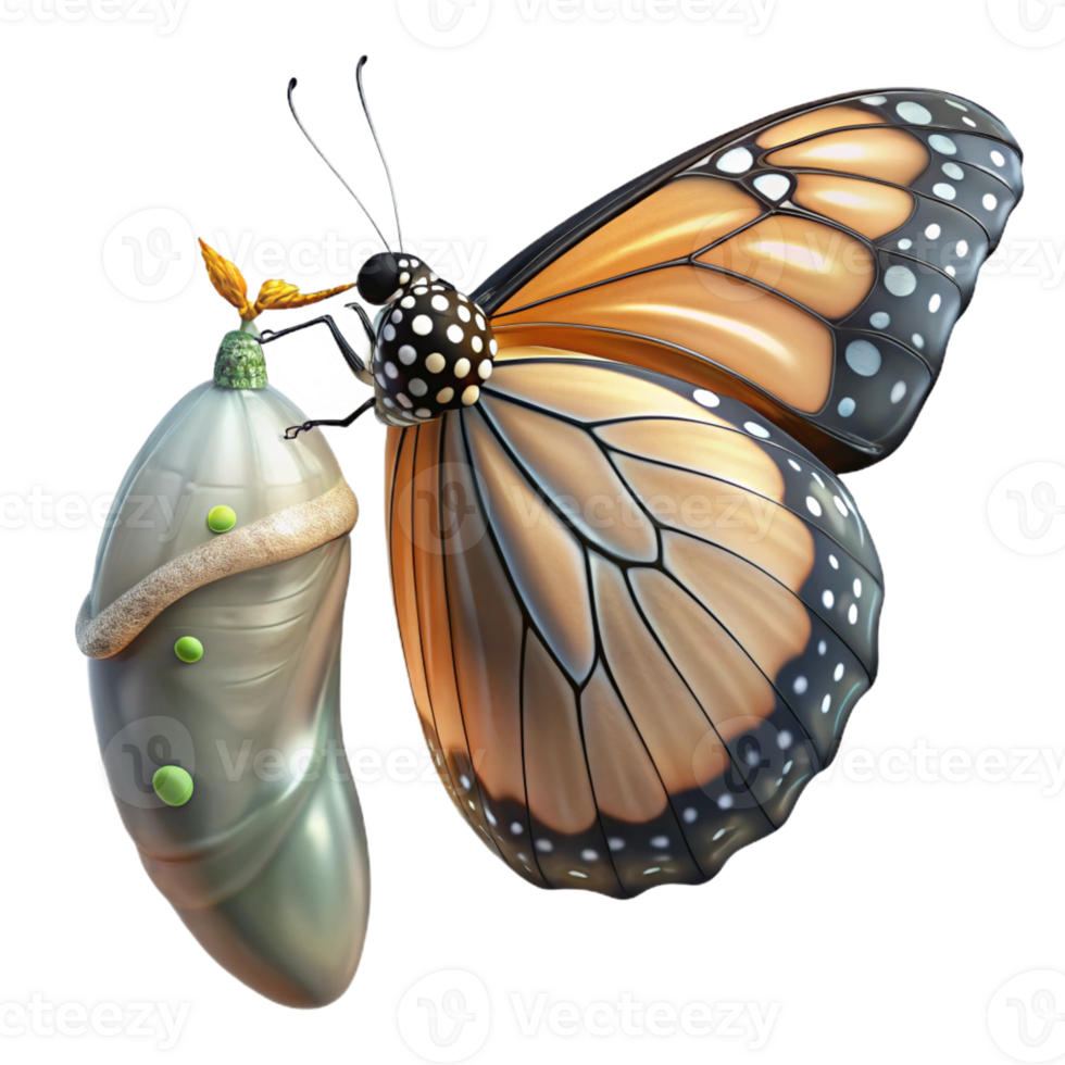 impressive traditional A butterfly emerging from its chrysalis, macro photography, natural lighting premium png