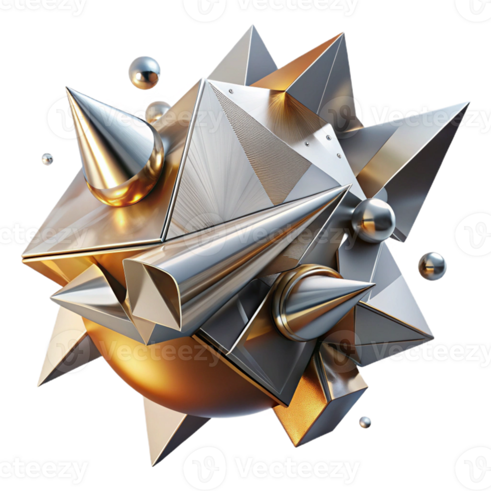 dramatic modern A dynamic composition of fragmented shapes and lines, creating a sense of movement and energy, with a metallic texture. Futurism style with a motion blur effect authentic png