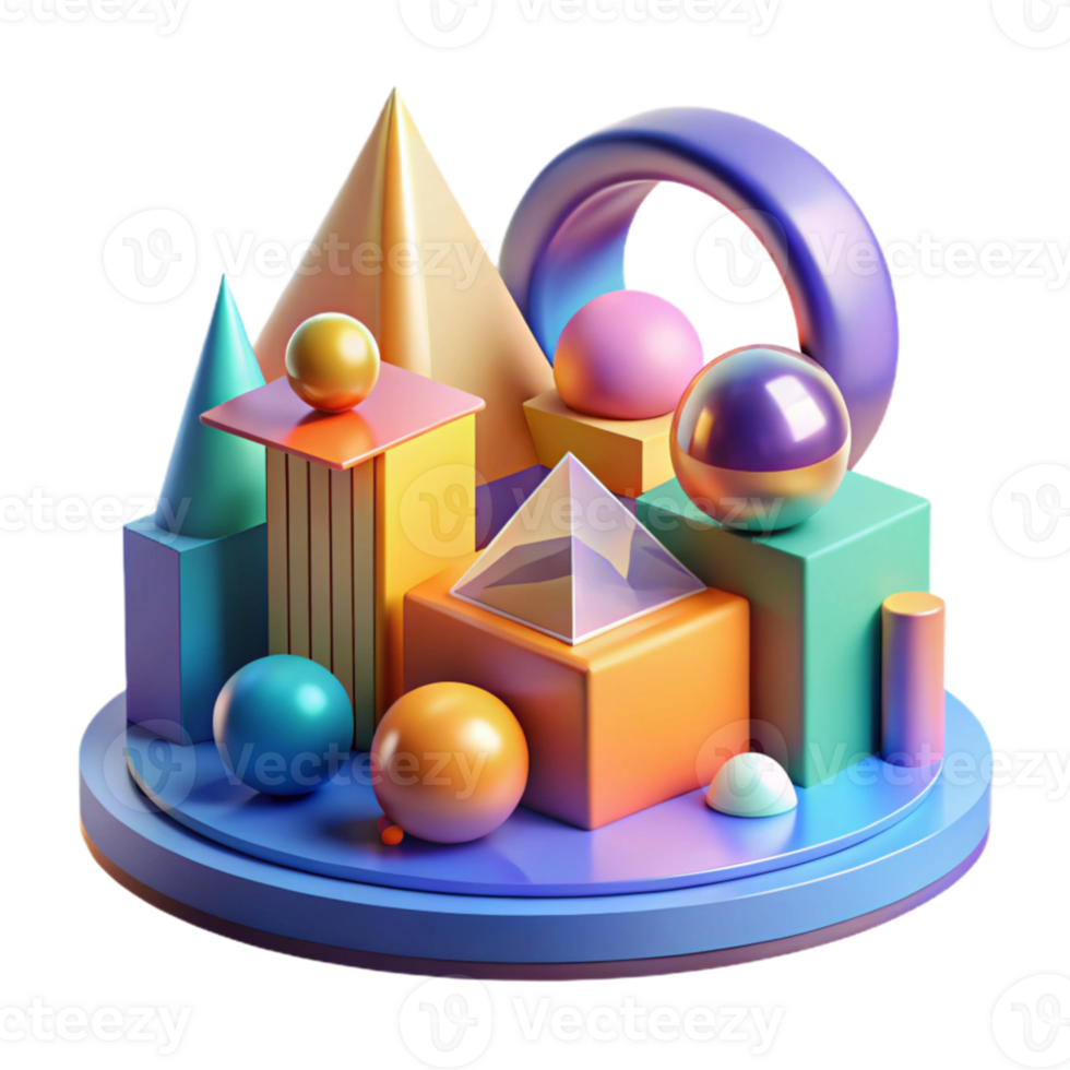 wonderful contemporary A dynamic interplay of light and color, creating an abstract landscape of geometric forms. Bauhaus style with a vibrant color palette high quality png