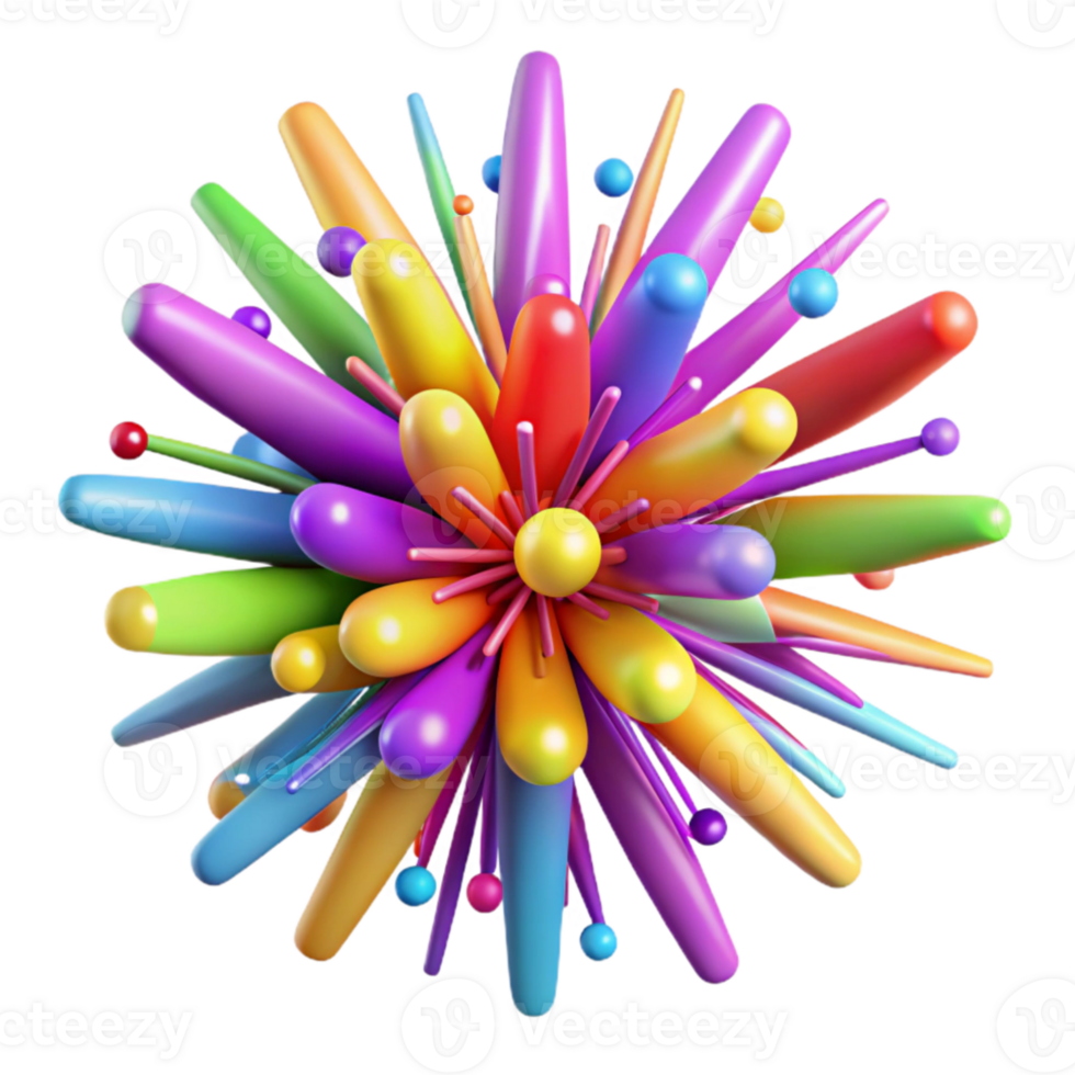 wonderful contemporary A chaotic explosion of colorful particles, resembling a fireworks display, with a festive, energetic feel. Pop Art style with bold outlines high resolution png