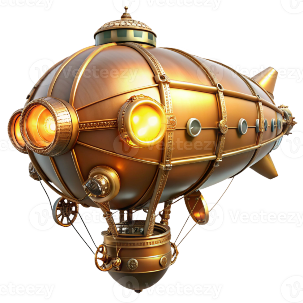 impressive minimalist A majestic steampunk airship, copper and brass, intricate clockwork gears exposed, lit by warm flickering gaslight, highly detailed, cinematic lighting 4K png