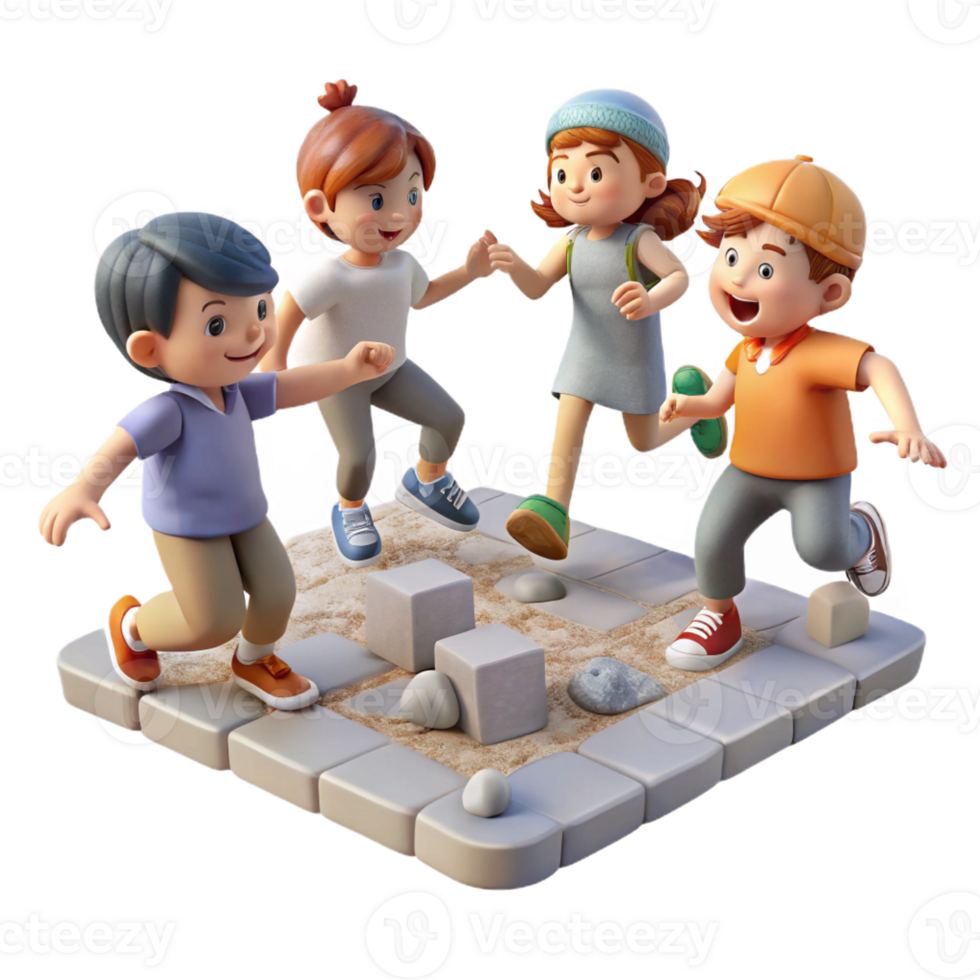 serene abstract A group of children playing a game of hopscotch amidst the ruins of a school, dust motes dancing in the sunlight, melancholic, realistic, natural lighting professional png