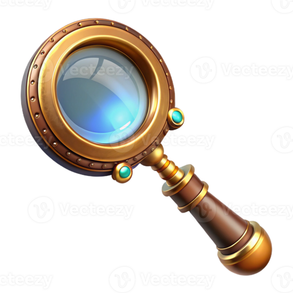 magnificent creative A steampunk magnifying glass with ornate brass handle and a large convex lens, detailed engravings, soft lighting original png