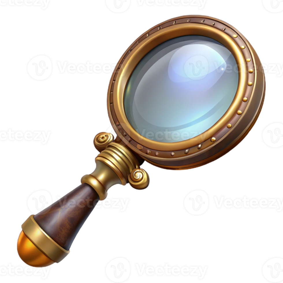 beautiful abstract A steampunk magnifying glass with ornate brass handle and a large convex lens, detailed engravings, soft lighting professional png