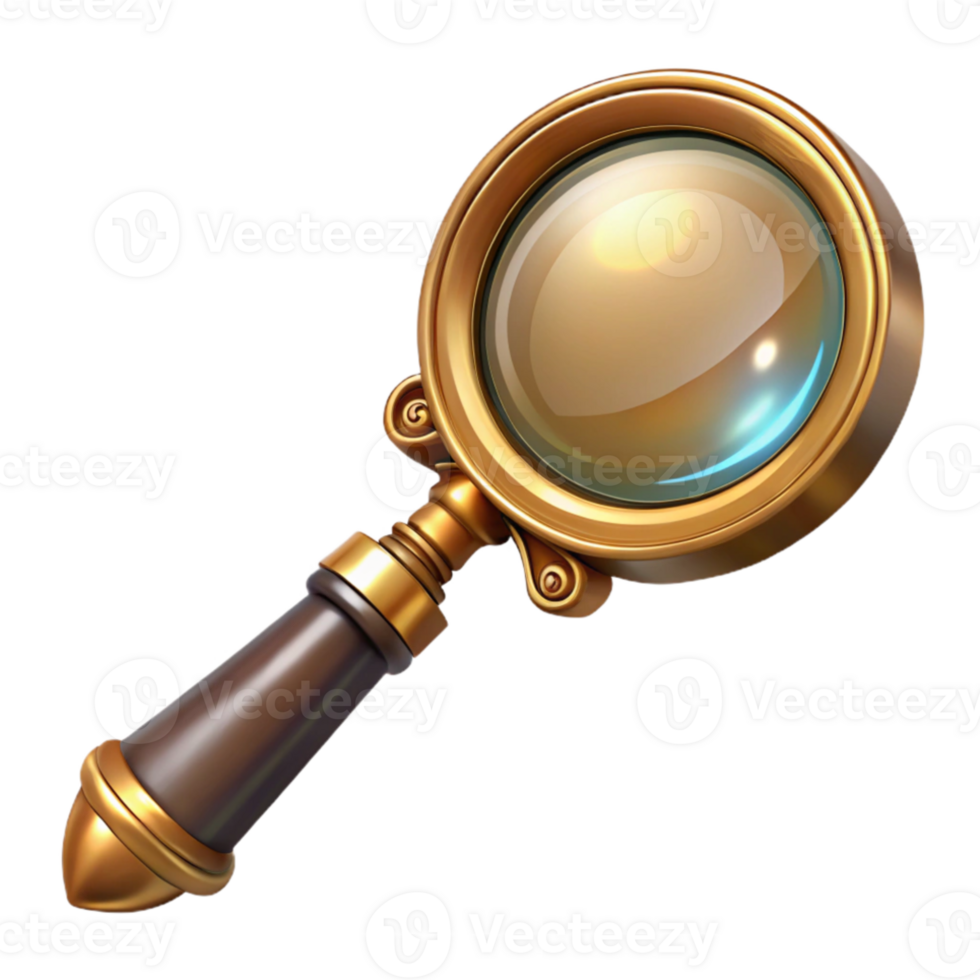 impressive vintage A steampunk magnifying glass with ornate brass handle and a large convex lens, detailed engravings, soft lighting original png