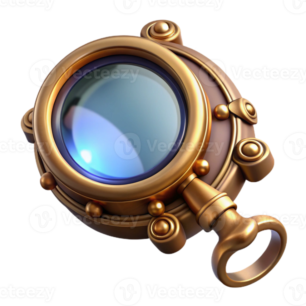 beautiful vintage A steampunk monocle with a ornate brass frame and a circular lens, intricate detailing, soft lighting, photorealistic original png