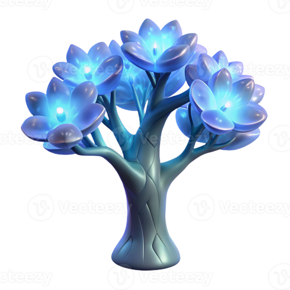 extraordinary abstract A mutated tree with crystalline leaves glows in the moonlight, ethereal, surreal, soft lighting 4K png