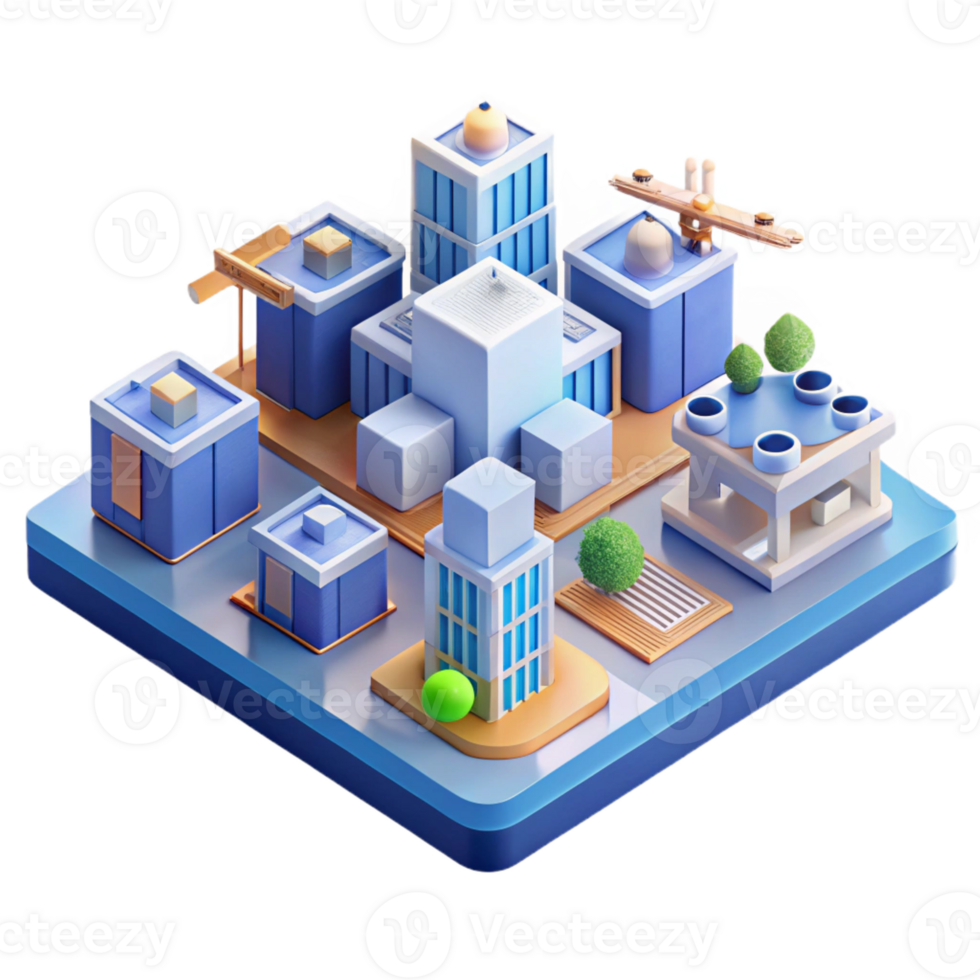 dramatic modern Isometric view of a bustling city square with intricate tile patterns and hovering drones delivering packages, midday, bright lighting, isometric style genuine png