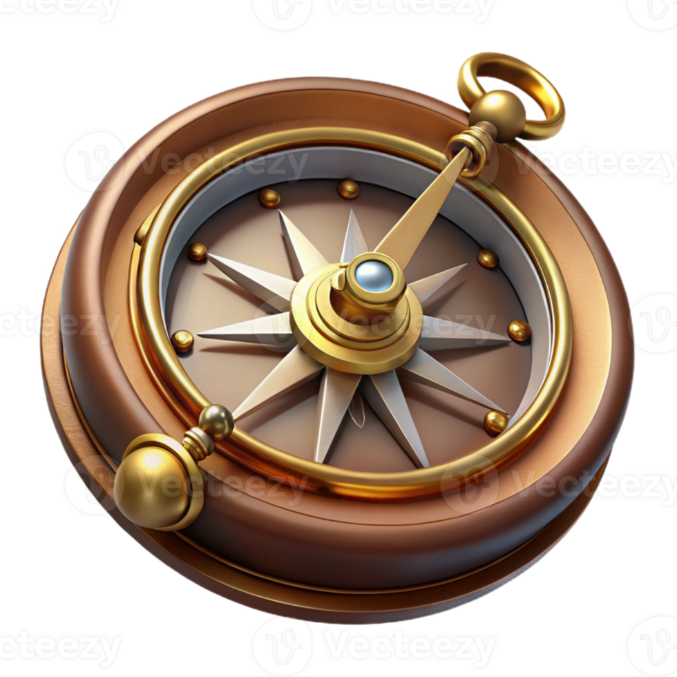 elegant classic A steampunk compass with ornate brass casing and a rotating needle, intricate detailing, soft lighting detailed png