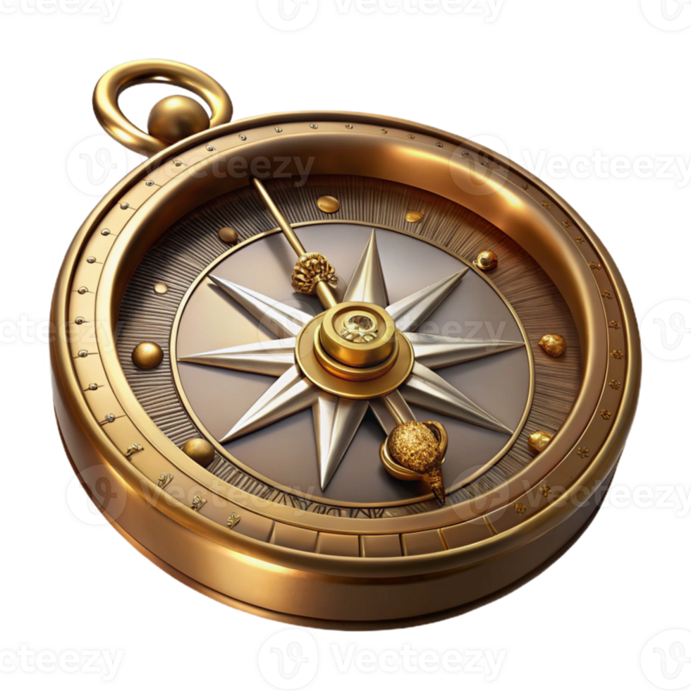 magnificent contemporary A steampunk compass with ornate brass casing and a rotating needle, intricate detailing, soft lighting 4K png