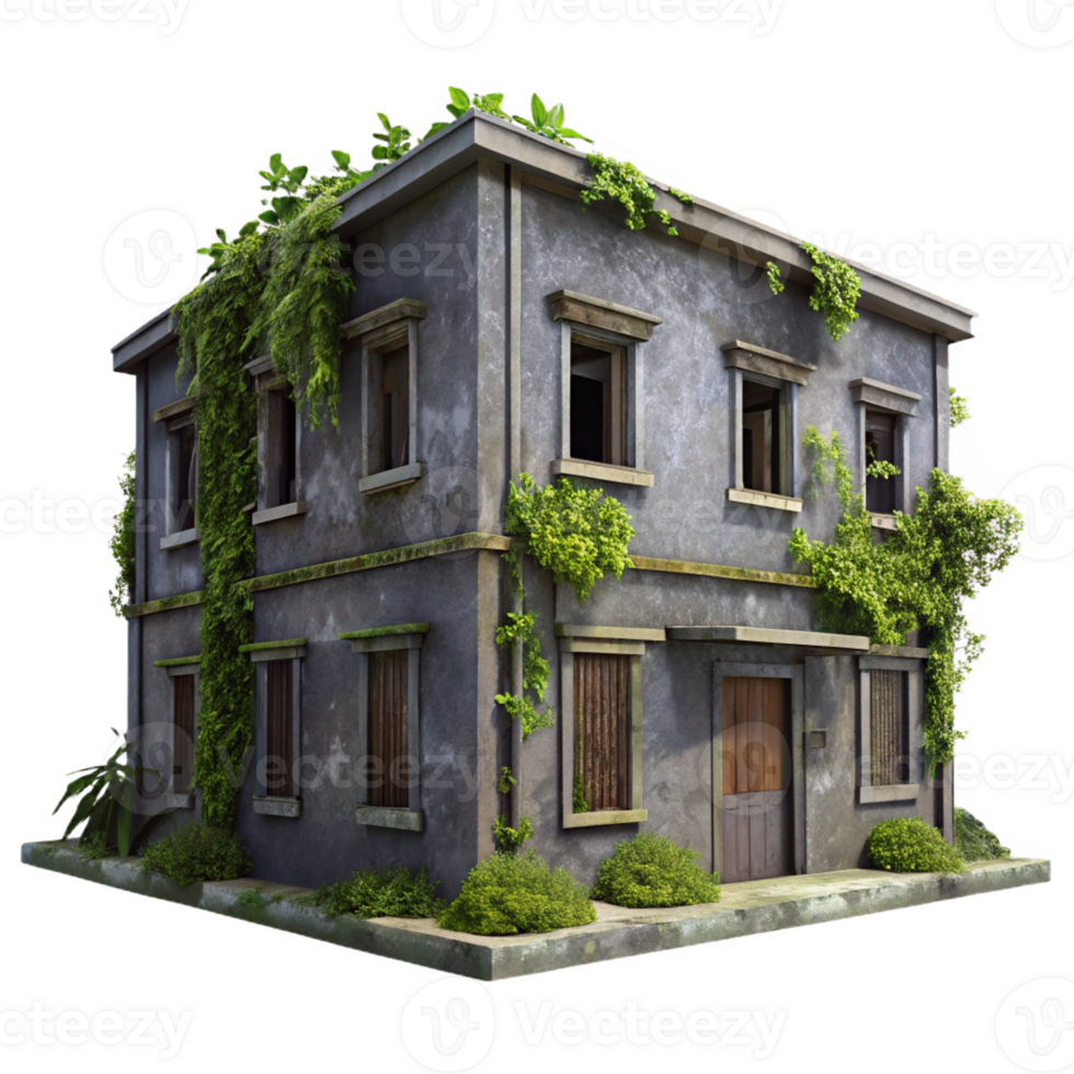 beautiful abstract A dilapidated building with boarded-up windows and overgrown vines, overcast, muted lighting, urban decay style authentic png
