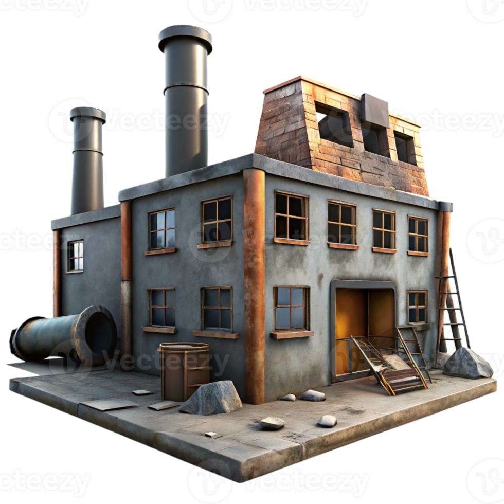 extraordinary modern An abandoned factory with broken windows and rusty machinery, overcast, dim lighting, grunge style genuine png