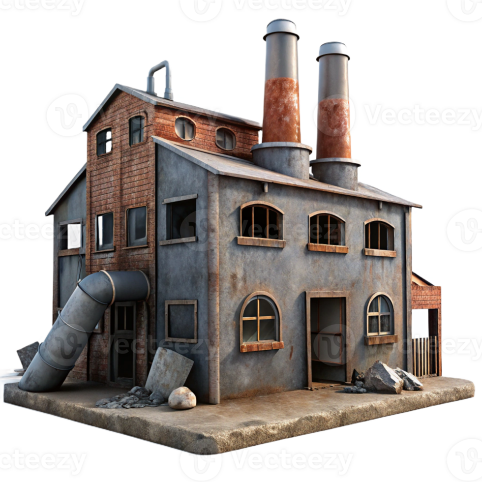 elegant classic An abandoned factory with broken windows and rusty machinery, overcast, dim lighting, grunge style original png