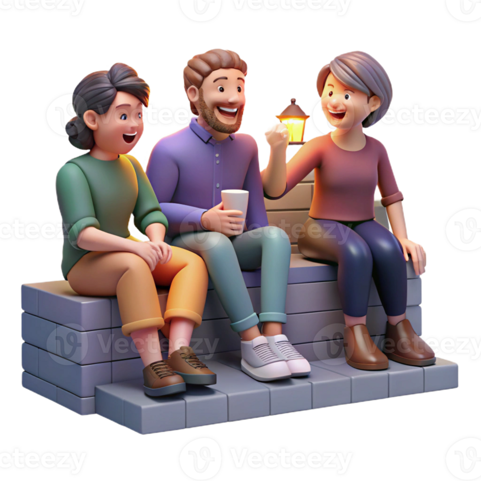 beautiful vintage A group of friends sitting on a stoop, laughing and talking, evening, warm lighting, slice-of-life style exclusive png