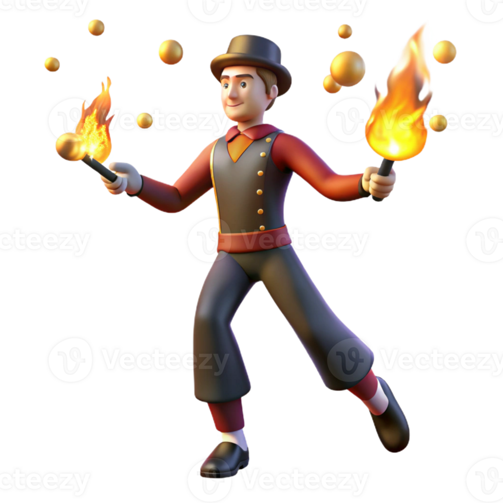 stunning modern A street performer juggling fire in a crowded square, night, dramatic lighting, performance art style premium png