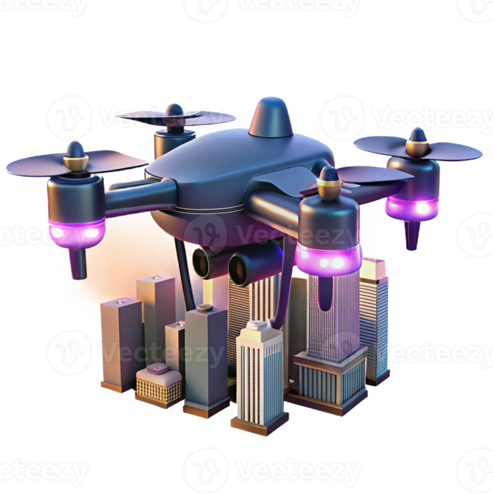 stunning modern A delivery drone flying over a cityscape, dusk, twilight lighting, futuristic style exclusive png