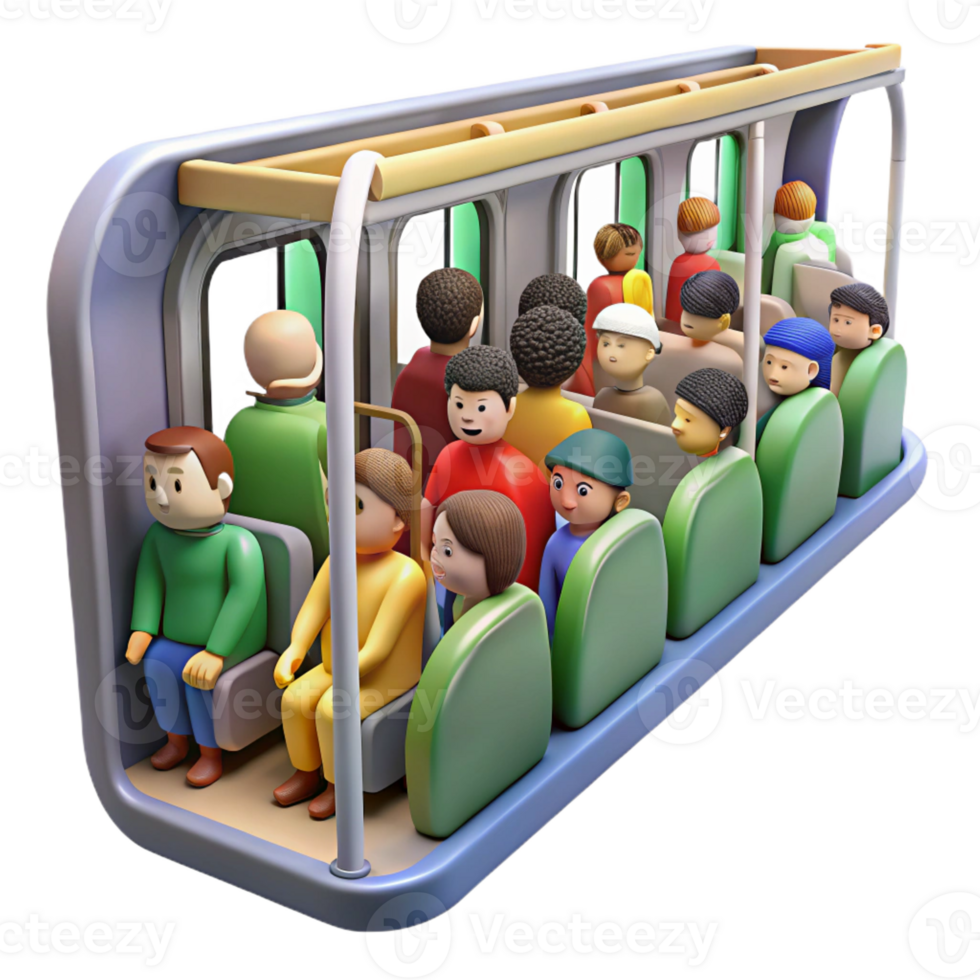 dramatic artistic A crowded subway car with diverse passengers, rush hour, fluorescent lighting, urban transit style high quality png