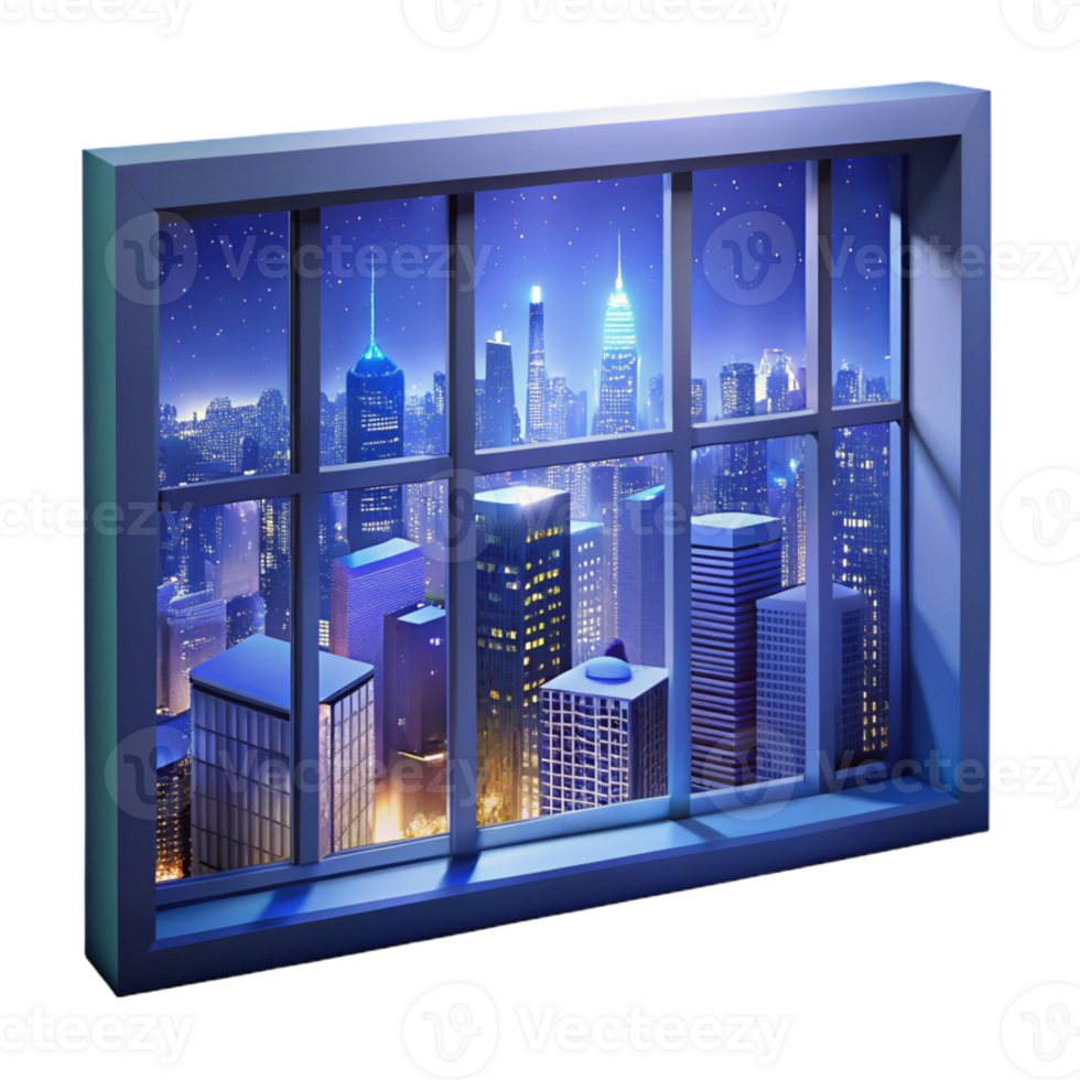 magnificent classic A view from a skyscraper window overlooking a cityscape, night, twinkling lights, panoramic style high quality png