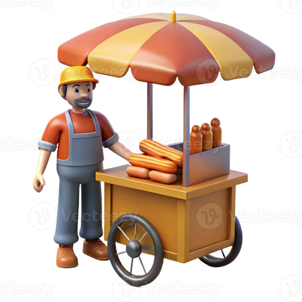 vibrant artistic A street vendor selling hot dogs, midday, natural lighting, street food style premium png