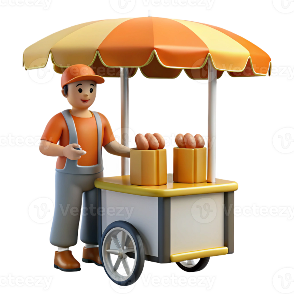 extraordinary artistic A street vendor selling hot dogs, midday, natural lighting, street food style original png