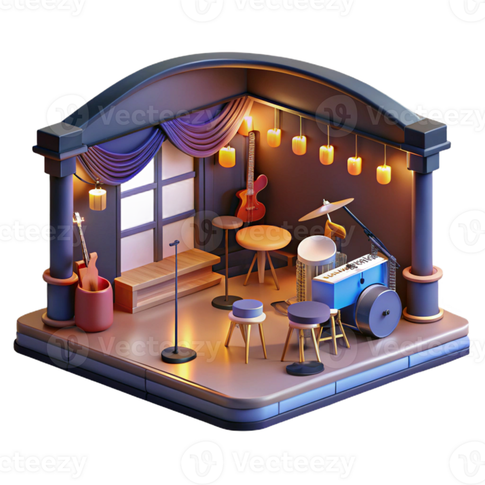 serene rustic A jazz club with live music and dim lighting, night, atmospheric lighting, jazz club style 4K png