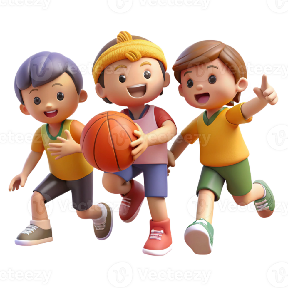 impressive classic A group of children playing basketball in a city park, afternoon, warm lighting, childhood style 4K png