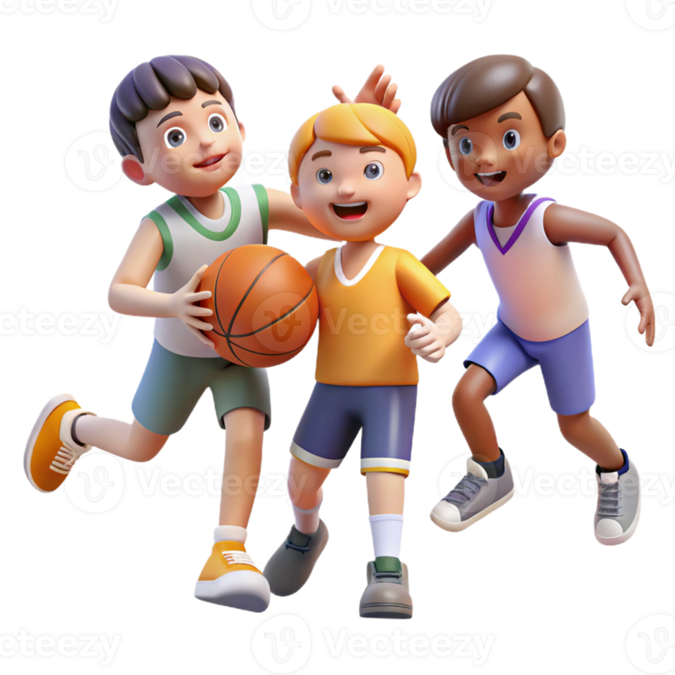 magnificent artistic A group of children playing basketball in a city park, afternoon, warm lighting, childhood style high resolution png