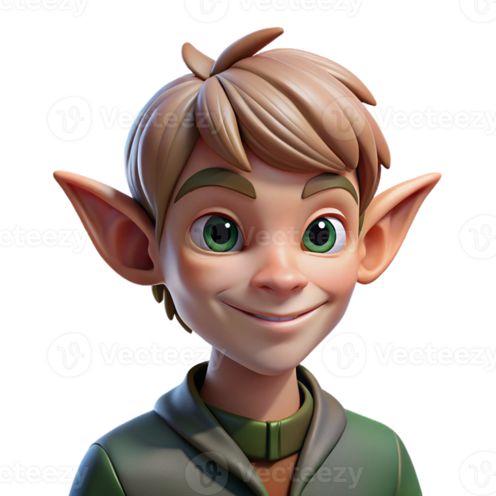 beautiful rustic Portrait of a mischievous elf with pointed ears and a playful smirk, dappled forest light, fantasy art style exclusive png