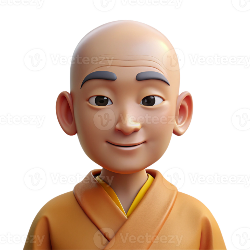 serene traditional Portrait of a serene monk with a shaved head and peaceful expression, soft, natural lighting, minimalist style high resolution png