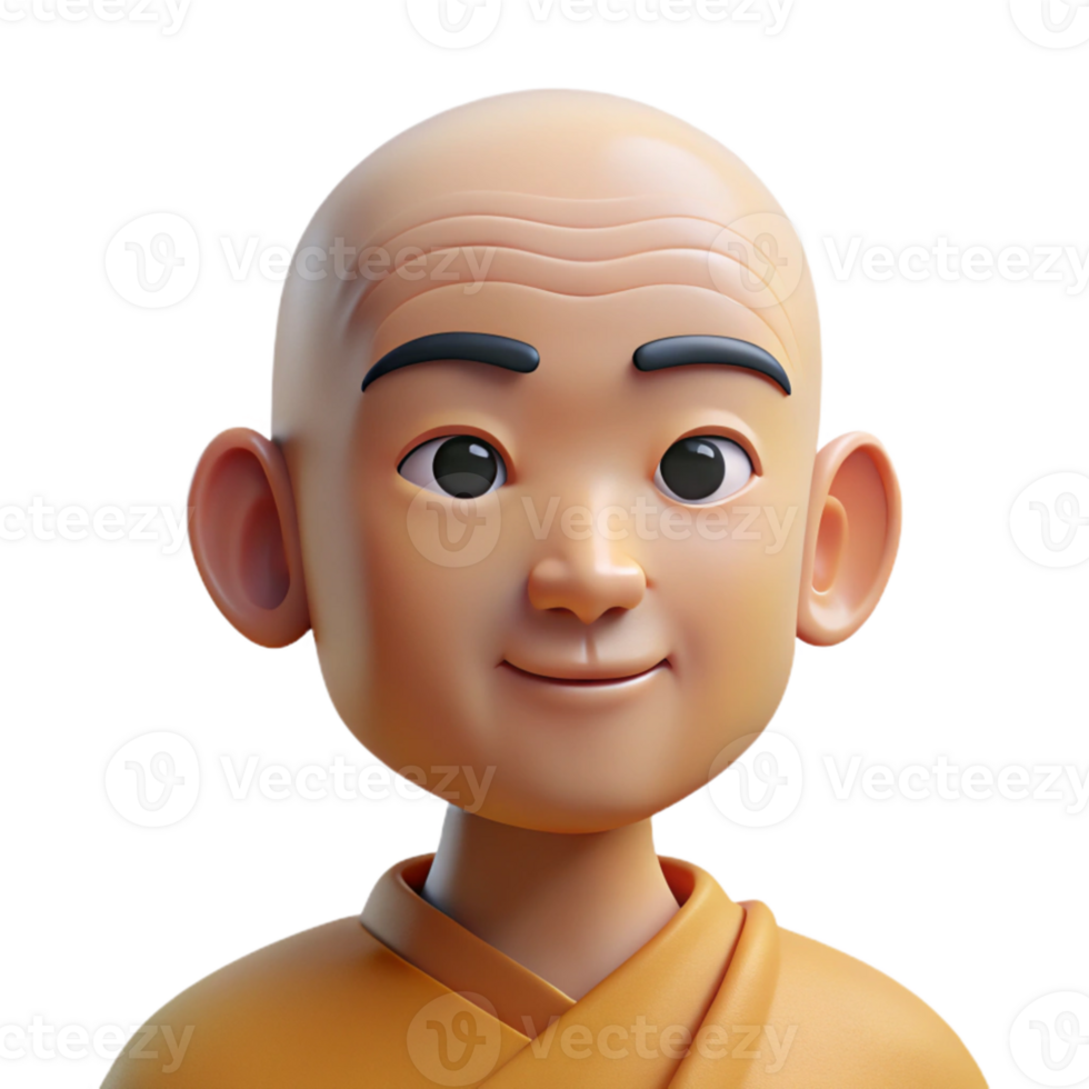 dramatic artistic Portrait of a serene monk with a shaved head and peaceful expression, soft, natural lighting, minimalist style high resolution png