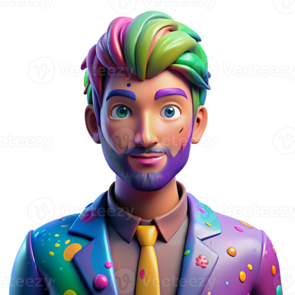 wonderful classic Portrait of an eccentric artist with paint splattered on their clothes, vibrant, colorful lighting, pop art style high resolution png