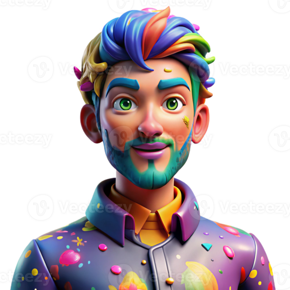 stunning artistic Portrait of an eccentric artist with paint splattered on their clothes, vibrant, colorful lighting, pop art style premium png