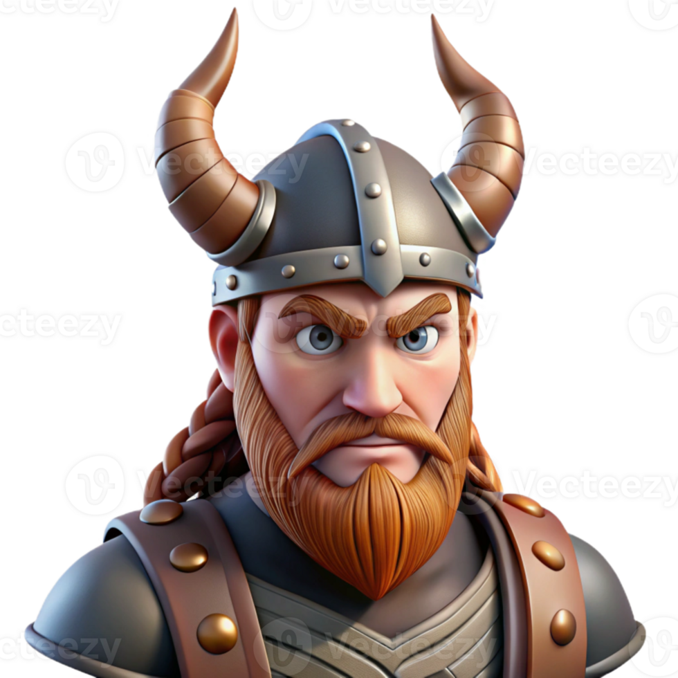stunning minimalist Portrait of a fierce Viking with braided hair and a horned helmet, dramatic side lighting, historical style professional png