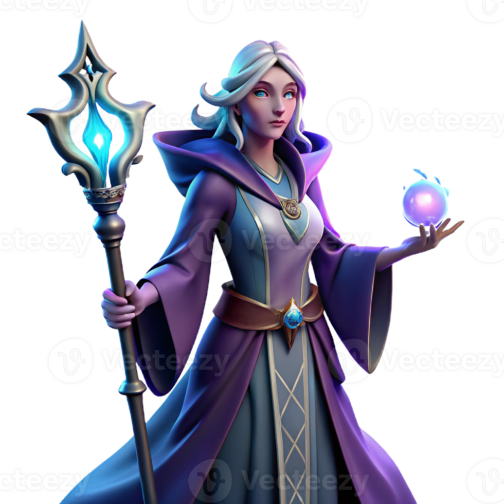 magnificent rustic Portrait of a powerful sorceress with flowing robes and a staff, mystical, glowing lighting, fantasy art style detailed png