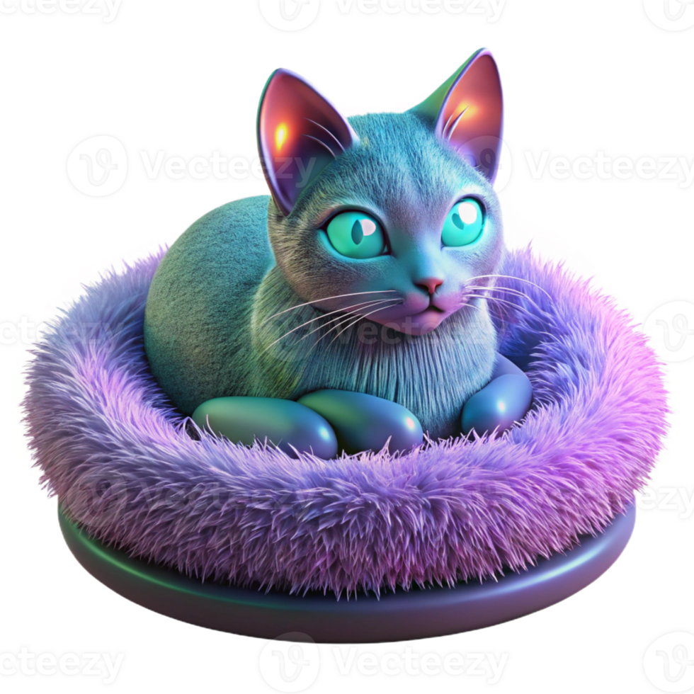 elegant abstract A genetically modified cat with glowing fur, curled up on a velvet cushion in a futuristic apartment. Cyberpunk, biopunk, whimsical professional png