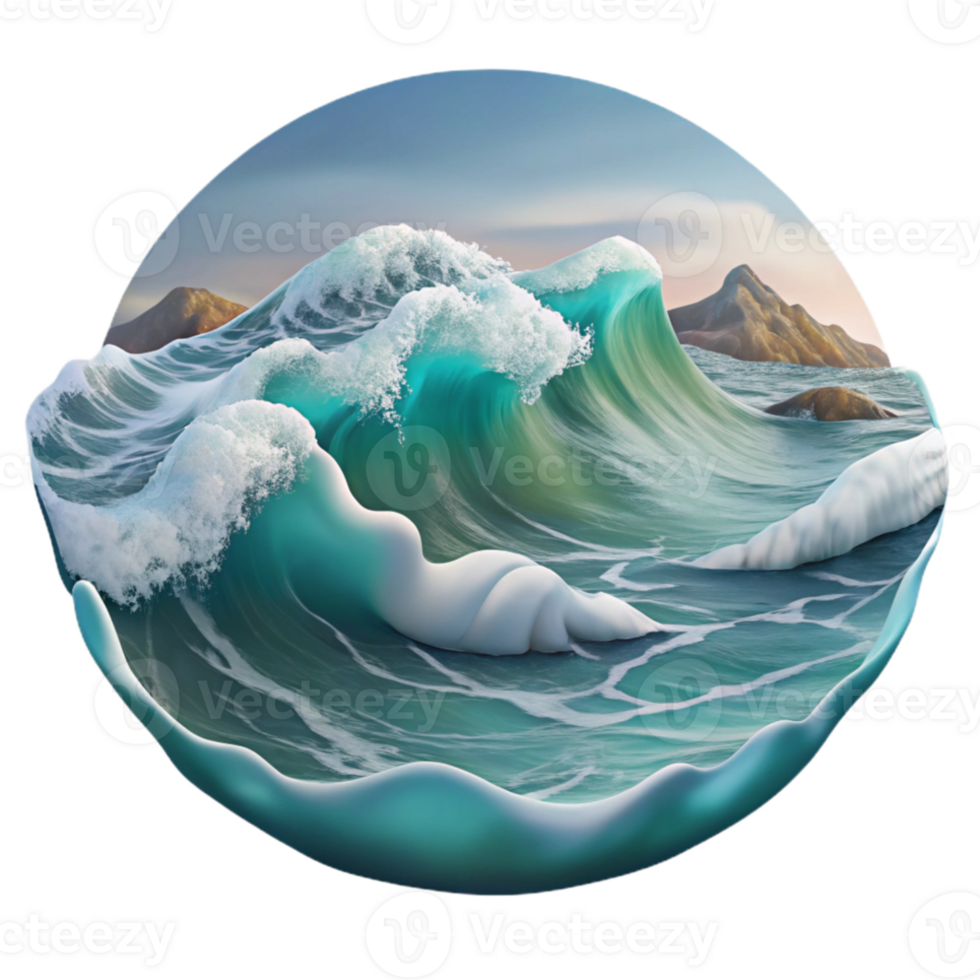 elegant modern Portrait of a tranquil ocean scene with crashing waves, soft, diffused lighting, seascape painting style professional png