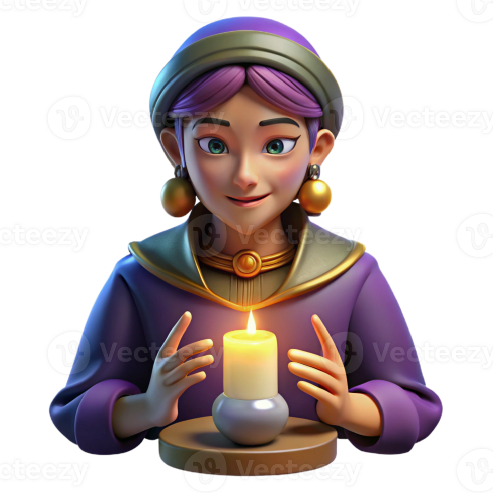 beautiful minimalist Portrait of a mysterious fortune teller with tarot cards and a knowing gaze, candlelight, occult art style high quality png