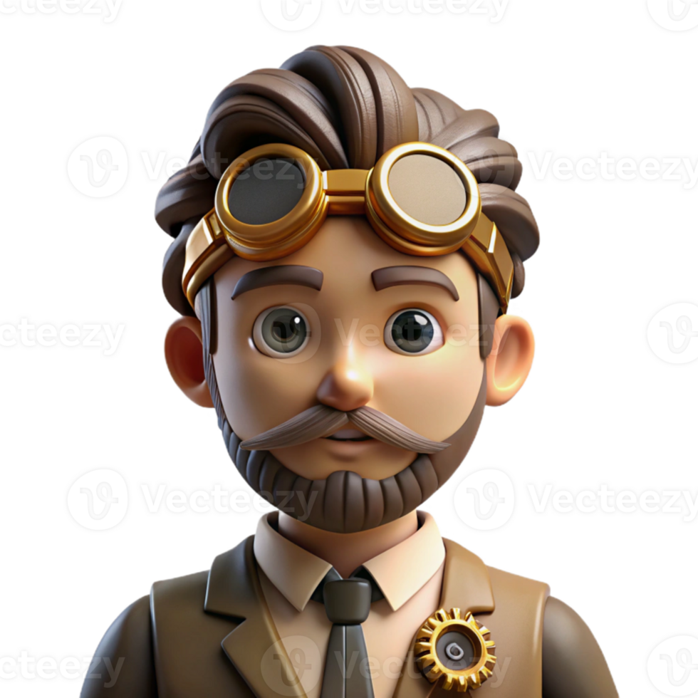 elegant minimalist Portrait of a steampunk inventor with goggles and intricate gears, warm industrial light, steampunk art style original png