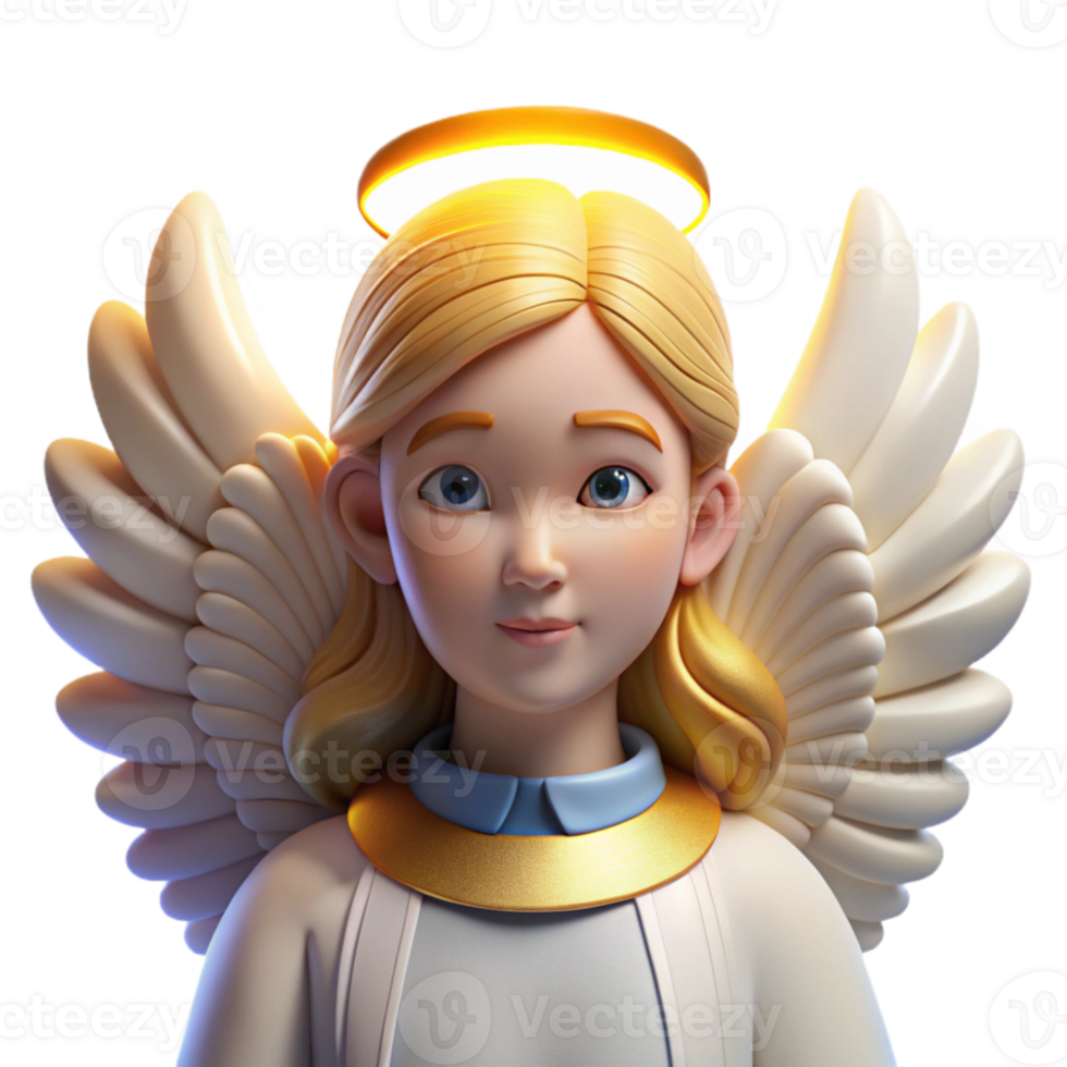 vibrant creative Portrait of a radiant angel with feathered wings and a divine glow, celestial light, religious art style premium png
