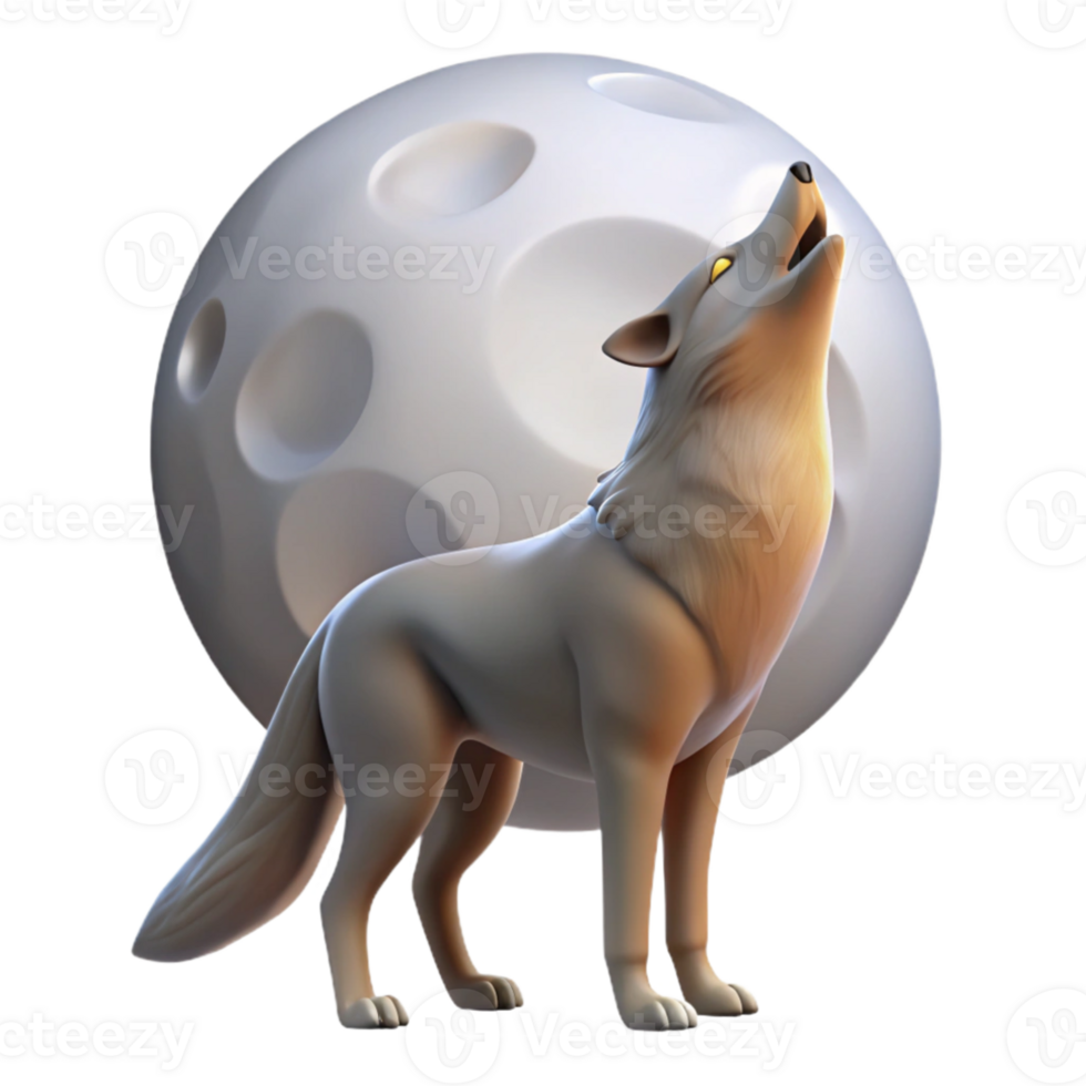 wonderful minimalist A sly coyote howling at the moon in a desert landscape, lit by a full moon, in a stark, graphic style high quality png