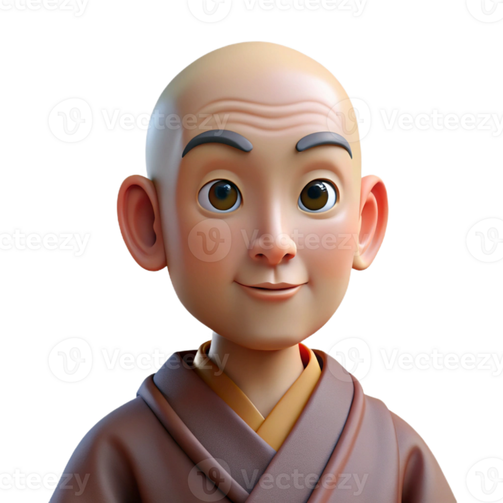 dramatic classic Portrait of a serene monk with a shaved head, peaceful expression, and flowing robes, lit by soft natural light, in a spiritual art style exclusive png