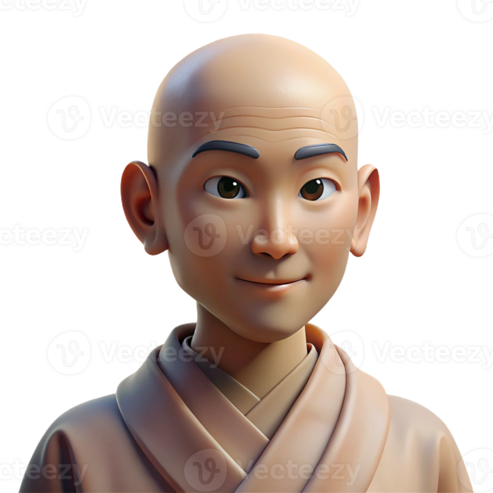 beautiful rustic Portrait of a serene monk with a shaved head, peaceful expression, and flowing robes, lit by soft natural light, in a spiritual art style genuine png