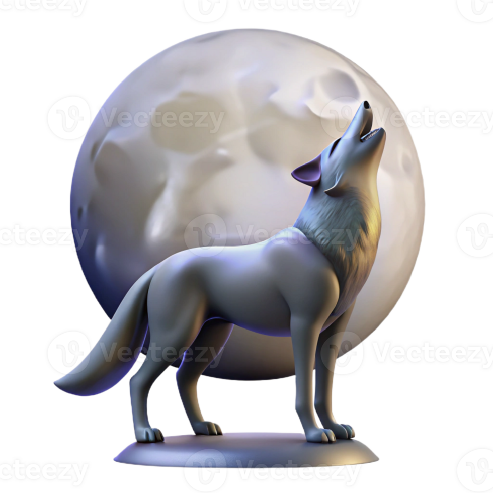 magnificent contemporary A sly coyote howling at the moon in a desert landscape, lit by a full moon, in a stark, graphic style professional png