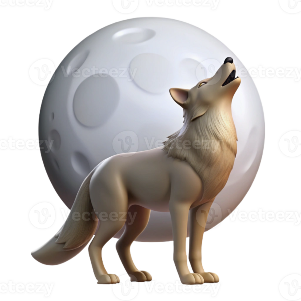 vibrant modern A sly coyote howling at the moon in a desert landscape, lit by a full moon, in a stark, graphic style professional png