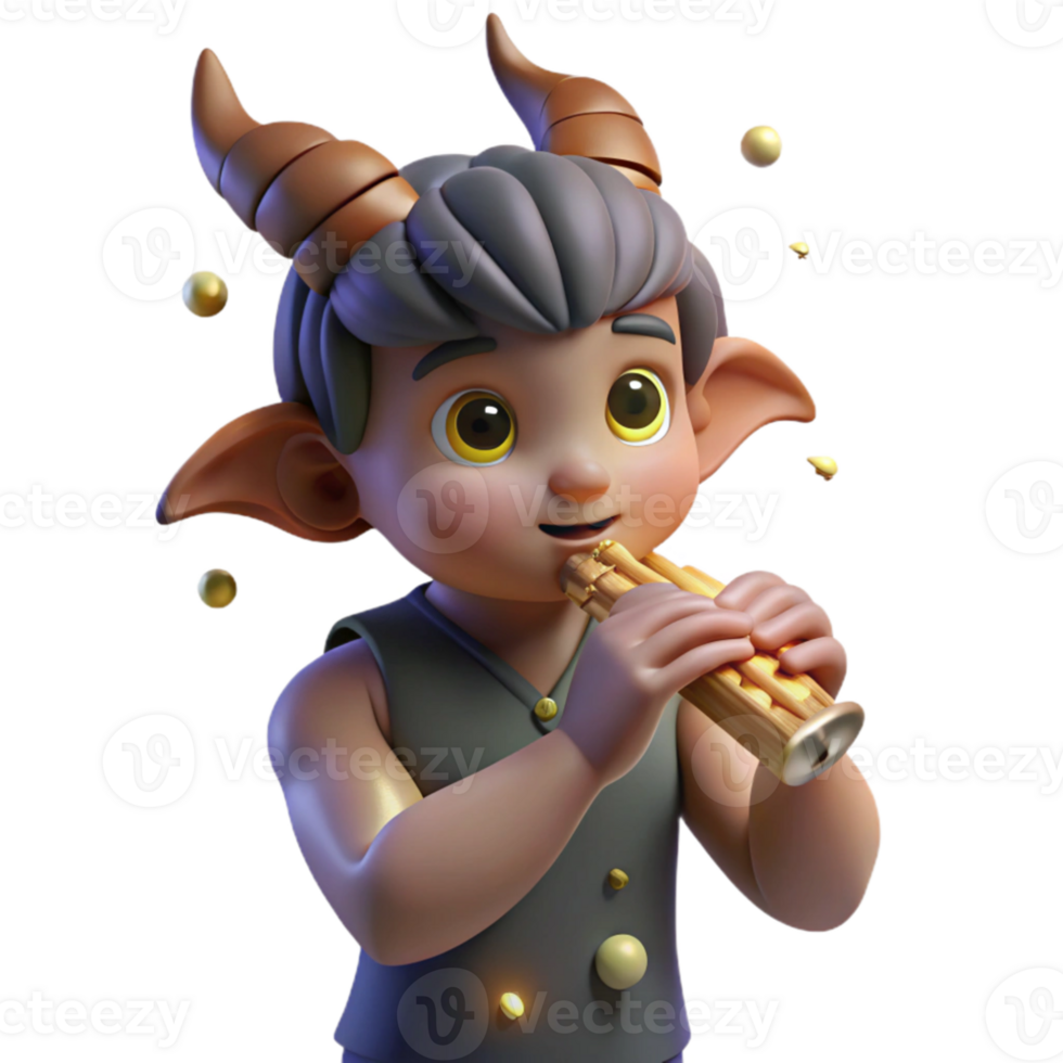 stunning vintage A mischievous satyr playing a pan flute, surrounded by fireflies, whimsical style, twilight lighting genuine png