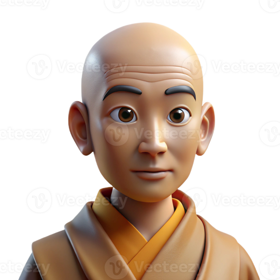 vibrant rustic Portrait of a serene monk with a shaved head, peaceful expression, and flowing robes, lit by soft natural light, in a spiritual art style original png