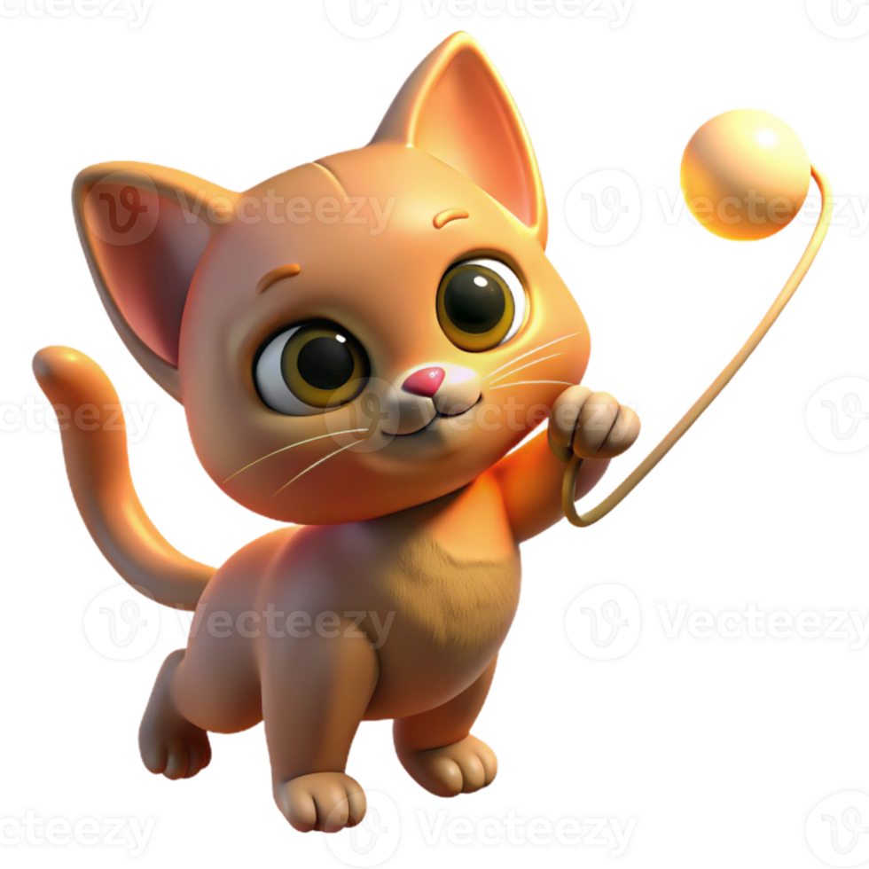 dramatic modern A playful kitten batting at a string, illuminated by warm indoor lighting, in a cute, cartoon style authentic png
