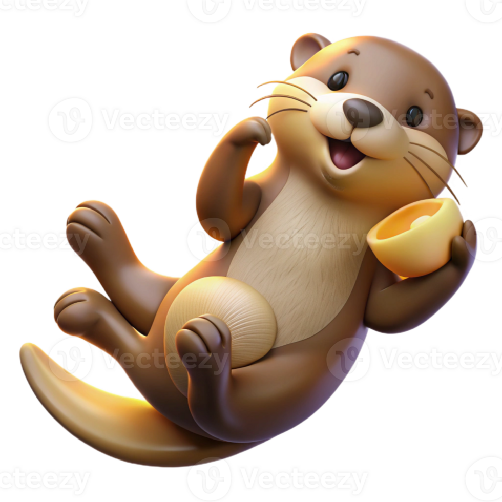 extraordinary minimalist A playful sea otter floating on its back, holding a seashell, lit by warm sunlight, in a cute, cartoon style genuine png
