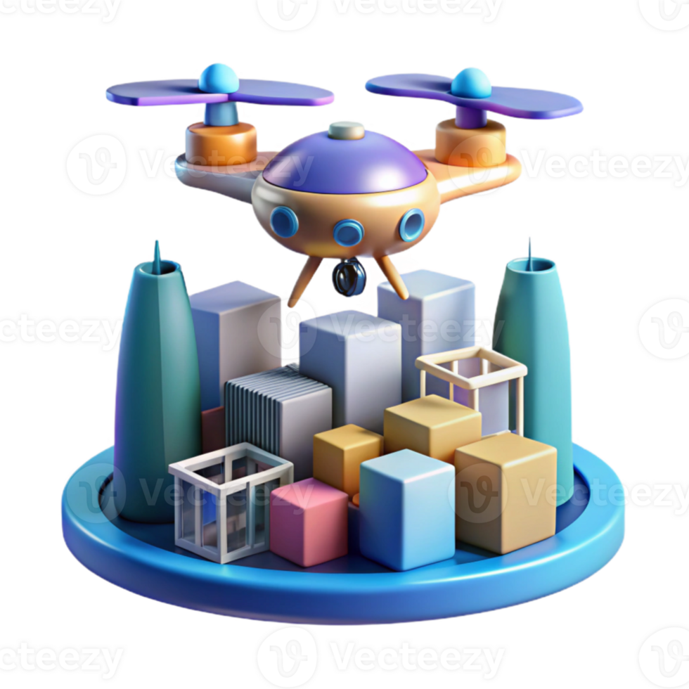 stunning rustic A drone delivering a package in a futuristic city, aerial view, daytime lighting, realistic style 4K png