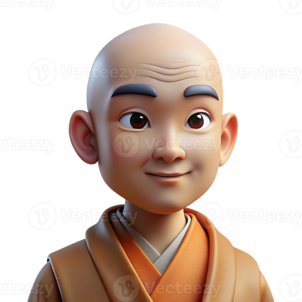 impressive classic Portrait of a serene monk with a shaved head, peaceful expression, and flowing robes, lit by soft natural light, in a spiritual art style exclusive png